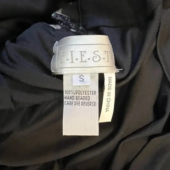 Dark Fairy Wimsy Goth Black Beaded lined gown size small raw hem sheer - Picture 11 of 14